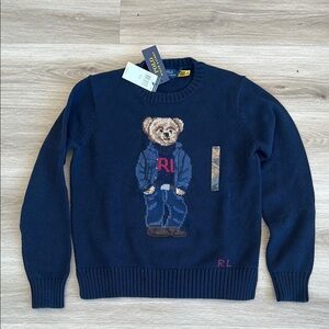 Polo Ralph Lauren Blue Crewneck Sweater with Bear Graphic women